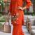 Trendy solid orange cotton kurta with hot air balloon embroidery and matching trousers
