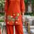 Trendy solid orange cotton kurta with hot air balloon embroidery and matching trousers