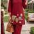 Trendy solid red cotton kurta with hot air balloon embroidery and matching trousers