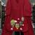 Trendy solid red cotton kurta with hot air balloon embroidery and matching trousers