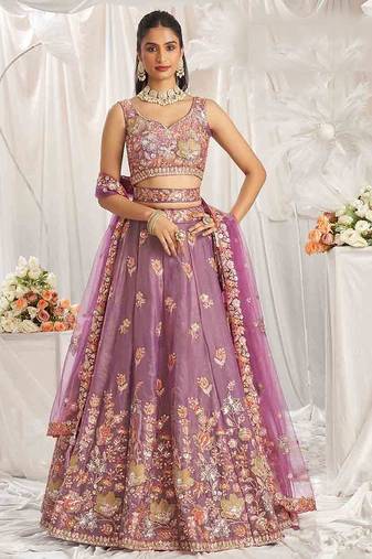 Charming Lilac Zari and Sequins Embroidered Fendy Silk Indian wedding Designer lehenga choli