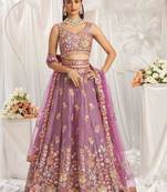 Charming Lilac Zari and Sequins Embroidered Fendy Silk Indian wedding Designer lehenga choli