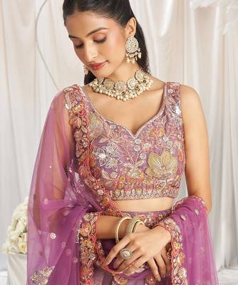 Charming Lilac Zari and Sequins Embroidered Fendy Silk Indian wedding Designer lehenga choli 3