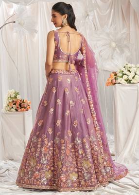 Charming Lilac Zari and Sequins Embroidered Fendy Silk Indian wedding Designer lehenga choli 5