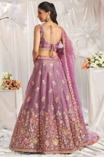 Charming Lilac Zari and Sequins Embroidered Fendy Silk Indian wedding Designer lehenga choli