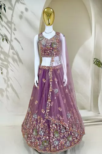 Charming Lilac Zari and Sequins Embroidered Fendy Silk Indian wedding Designer lehenga choli