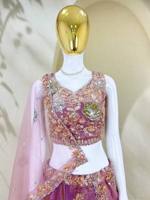Charming Lilac Zari and Sequins Embroidered Fendy Silk Indian wedding Designer lehenga choli 7
