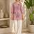 New elegant light pink cotton kurta with black botanical embroidery and white trousers