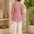 New elegant light pink cotton kurta with black botanical embroidery and white trousers