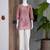 New elegant light pink cotton kurta with black botanical embroidery and white trousers