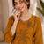 New elegant mustard  cotton kurta with black botanical embroidery and white trousers