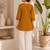 New elegant mustard  cotton kurta with black botanical embroidery and white trousers