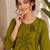 New elegant olive green cotton kurta with black botanical embroidery and white trousers