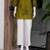 New elegant olive green cotton kurta with black botanical embroidery and white trousers