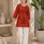 New elegant rust cotton kurta with black botanical embroidery and white trousers