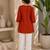 New elegant rust cotton kurta with black botanical embroidery and white trousers