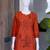 New elegant rust cotton kurta with black botanical embroidery and white trousers