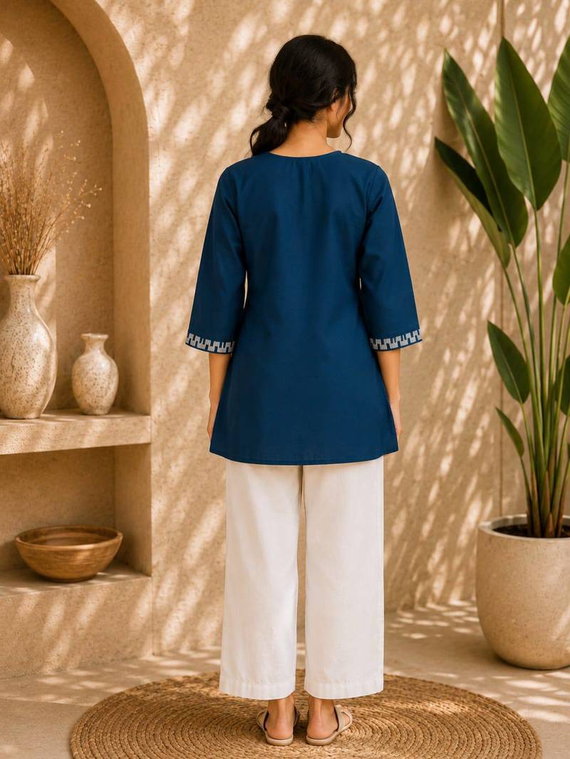 Women's new stylish blue embroidered straight kurta with pant set for women