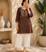 Women's new stylish chocolate embroidered straight kurta with pant set for women