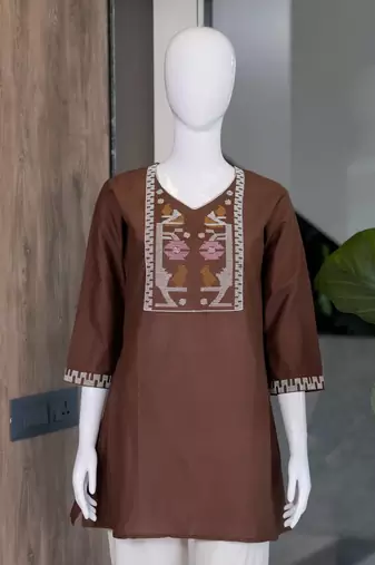 Women's new stylish chocolate embroidered straight kurta with pant set for women