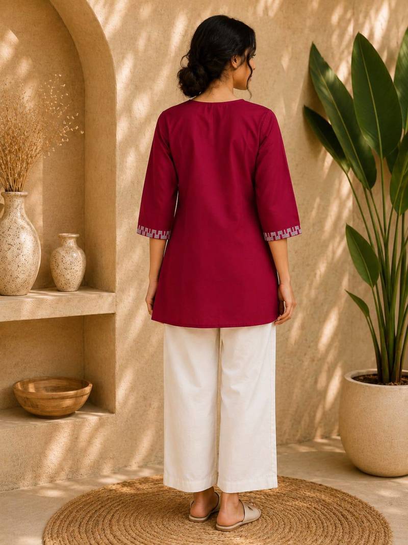 Women's new stylish rani pink embroidered straight kurta with pant set for women
