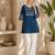 Women's stylish blue ethnic kurti with white pant co-ord set