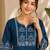 Women's stylish blue ethnic kurti with white pant co-ord set