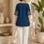Women's stylish blue ethnic kurti with white pant co-ord set