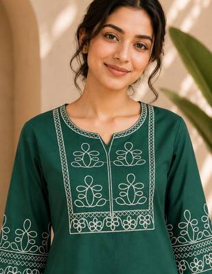 Women's rama ethnic kurti with white pant co-ord set 2