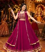 Rani Pink Gamthi Work NAVRATRI Lehenga Choli with Mirror Work Koti