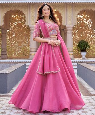 Rani Pink Designer Moti & Sequence Work Lehenga Set 2