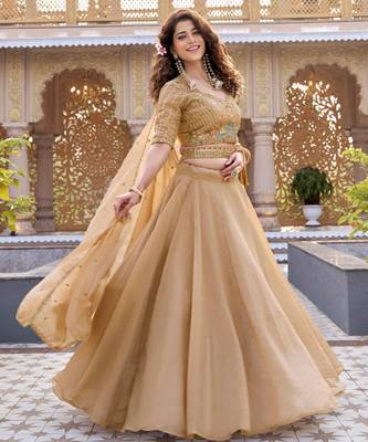 Beige Designer Moti & Sequence Work Lehenga Set 2