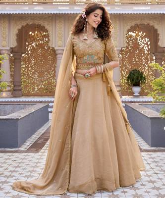 Beige Designer Moti & Sequence Work Lehenga Set 3