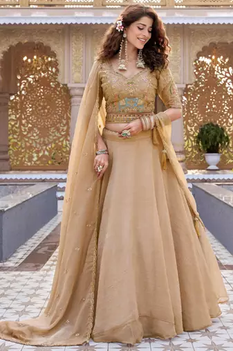Beige Designer Moti & Sequence Work Lehenga Set