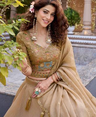 Beige Designer Moti & Sequence Work Lehenga Set 4