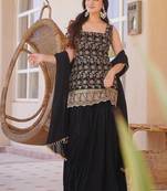 Black faux georgette  party wear embroidery sharara suit set