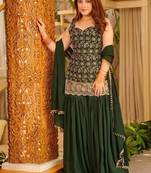Green faux georgette  party wear embroidery sharara suit set