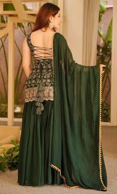 Green faux georgette  party wear embroidery sharara suit set 4