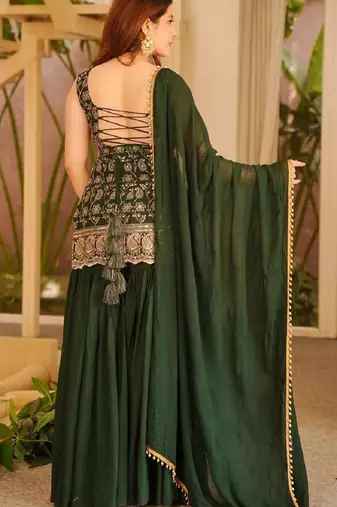Green faux georgette  party wear embroidery sharara suit set
