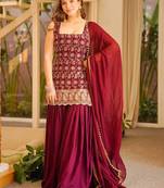 Maroon  faux georgette  party wear embroidery sharara suit set