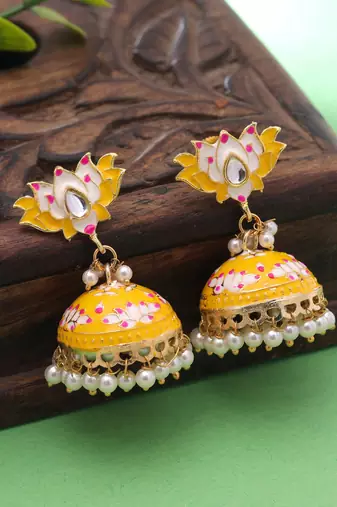 Yellow color meenakari earrings traditional design