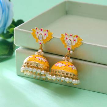 Yellow color meenakari earrings traditional design 2