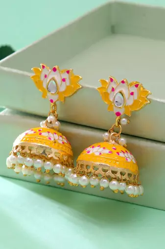 Yellow color meenakari earrings traditional design