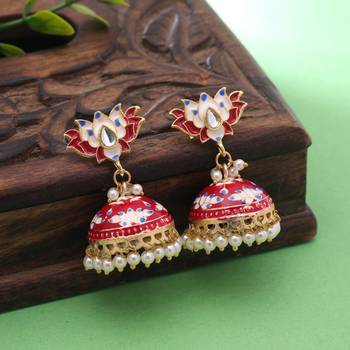 Red color meenakari earrings handmade art design 1