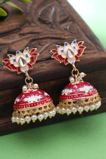 Red color meenakari earrings handmade art design