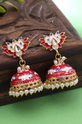 Red color meenakari earrings handmade art design