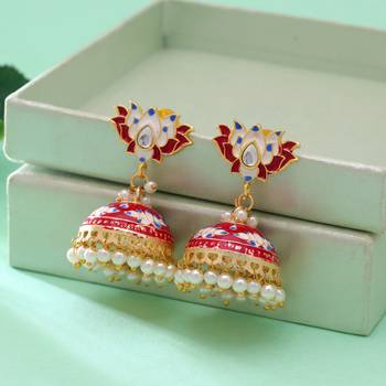 Red color meenakari earrings handmade art design 2