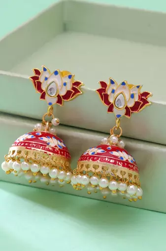 Red color meenakari earrings handmade art design