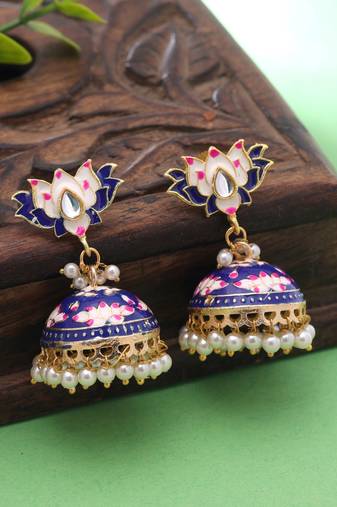 Blue color meenakari earrings festive style