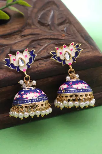 Blue color meenakari earrings festive style
